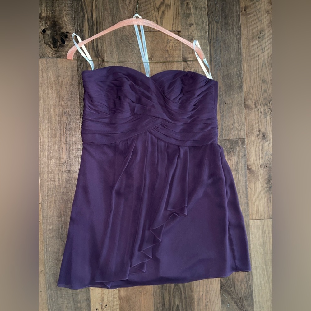 David’s Bridal, Sweetheart Ruched Bridesmaid Mini Dress, Plum, Size 18